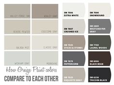 the different shades of gray paint are shown in this graphic style, with text that reads how