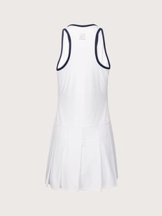 New for Spring and Summer '22! The Kelly dress sports a racerback style with a flattering v-neck and drop waist skirt with box pleats. Size + Fit Please reference Club & Court Shift length is 32.5 inches from the high point of the shoulder on a size Small. Material + Care Performance Poly White Pleated Back Dress, Sporty V-neck Sports Dress, White Sleeveless Pleated Dress, White Sleeveless Dress With Pleated Waist, Classic Sleeveless Dress With Pleated Hem, White Pleated Sporty Tennis Dress, White Racerback Dress, White Tennis Dress, Drop Waist Skirt