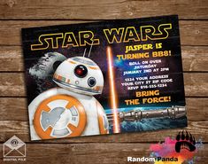 a star wars birthday party with an image of a bbg robot on the front