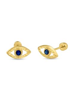 14 k solid pure Ylow Gold Evil Eye Earrings,,  these earrings are made out of pure 14 k solid Yellow Gold.  it has a sapphire stone. 14 k solid yellow gold earrings. if you have any questions please do not hesitate to message me.  Evil eye jewelry made to ward off bad vibes and energy. Handmade item with love ❤️ Free U S Shipping all domestic shippings are free in the USA  14 k Solid Yellow Gold Evil eye 🧿 is known to warn off bad vibes and bad energy and gives you good luck and good energy. It Fine Jewelry Earrings With Diamond Eyes As Gift, 14k Yellow Gold Earrings With Birthstone, Yellow Gold Huggie Birthstone Earrings, 14k Gold Huggie Birthstone Earrings, 14k Yellow Gold Earrings With Diamond Eyes, Evil Eye Stud Earrings, Gold Heart-shaped Evil Eye Jewelry, Elegant Gold Plated Evil Eye Earrings, Yellow Gold Evil Eye Earrings For Gift