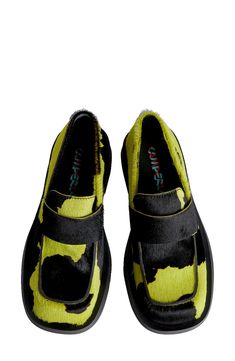 A puffy strap with penny loafer stitching transforms a classic loafer constructed from luxe calf-hair and recycled fabrics. Removable insole Genuine calf hair (Vietnam) upper/leather, recycled-textile and textile lining/rubber and recycled-rubber sole Imported Animal Print Loafers, Loafer Women, Slip On Loafers, Shoe Inspo, Aesthetic Shoes, Shoe Fits, Penny Loafer, Recycled Rubber, Comfy Shoes