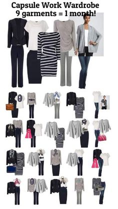 Capsule Work Wardrobe - 9 outfits = 1 month at the office! Capsule Work Wardrobe, Capsule Wardrobe Work, Capsule Outfits, 가을 패션, Work Wardrobe, New Wardrobe, Work Fashion