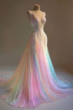 Rainbow Dress Wedding, Iridescent Wedding Dress, Erica Core, Ethereal Dress Goddesses, Rainbow Prom Dress, Iridescent Wedding, Fish Fashion, Ethereal Dress, Rainbow Wedding