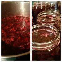 three images show the process of making jams in jars, and how to mix them together