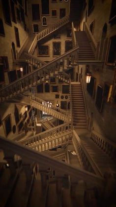 an aerial view of some stairs in a building