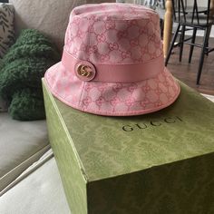 Comes With Gucci Box, Gucci Storage Bag And Of Course The Hat Gucci Bucket Hat, Gucci Box, Gucci Pink, Accessories Pink, Gucci Hat, Gucci Accessories, Of Course, Storage Bag, Bag Storage