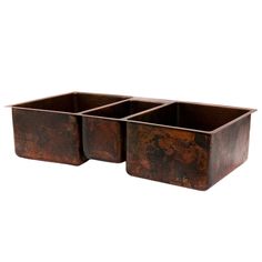 Premier Copper Products 42" Hammered Copper Kitchen Triple Basin Sink-DirectSinks Bronze Kitchen, Double Basin, Copper Sink, Undermount Kitchen Sinks, Copper Kitchen, Basin Sink, Garbage Disposal, Wood Crates, Kitchen Sinks