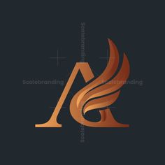 the letter logo is made out of gold foil and has an elegant, flowing design