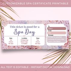 this ticket is good for a spa day, it's free to print and use