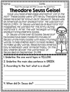 the theodore seuss geisel worksheet for students to practice their writing skills