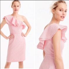 Nwt Pink Seersucker One Shoulder Ruffle Dress. Adorable And Perfect For Vacation, Date Night, Or Spring/Summer Weddings! One Shoulder Ruffle Dress, Pink Seersucker, Shoulder Ruffle Dress, Seersucker Dress, Summer Weddings, Dress First, Ruffle Dress, Summer Wedding, Date Night