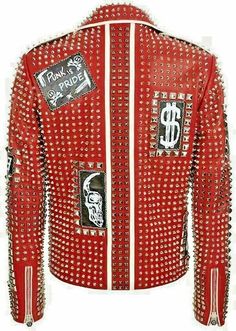 New Red Full Studded Biker Leather Jacket on Storenvy Leather Biker Jacket With Studs, Luxury Red Edgy Biker Jacket, Red Leather Punk Outerwear, Red Leather Biker Outerwear, Red Leather Motorcycling Jacket, Pregnancy Shoes, Biker Leather Jacket, Studded Jacket, Biker Leather