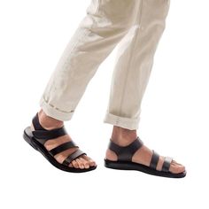 Model wearing Jared brown, handmade leather sandals with back strap and toe loop Leather Chappals, Ankle Strap Sandals Flat, Toe Loop Sandals, Soft Leather Handbags, Mens Leather Sandals, Genuine Leather Sandals, Leather Gladiator Sandals, Leather Slide Sandals, Leather Shoes Men