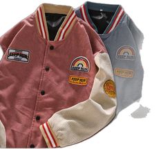 Brown Cotton Outerwear With Letter Print, Cotton Outerwear With Embroidered Graphics For College, Retro Cotton Outerwear With Patches, Embroidered Cotton Outerwear For College, Casual Fall Outerwear With Embroidered Graphics, Casual Embroidered Cotton Outerwear, Retro Cotton Outerwear With Embroidery, Retro Embroidered Cotton Outerwear, Red Cotton Outerwear With Letter Print