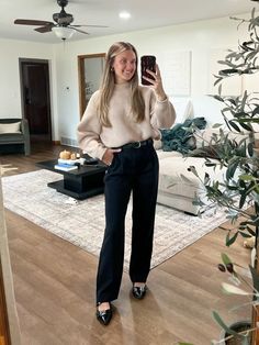 Old H&M sweater, Abercrombie Quinn tailored straight trouser size 25L  Fall style, fall fashion, neutral style, work wear, work outfits, business casual   Follow my shop @briannaallisonxx on the @shop.LTK app to shop this post and get my exclusive app-only content!  #liketkit #LTKWorkwear #LTKFindsUnder50 #LTKShoeCrush @shop.ltk https://liketk.it/4VotG Work Trouser Outfits Women, Tan Sweater Work Outfit, Chucks Work Outfit, 2024 Womens Work Outfits, Business Casual Outfits For Women Sweater, H&m Business Casual Women, Sweater Trousers Outfit, Abercrombie Business Casual, Winter To Spring Transition Outfits Work Business Casual