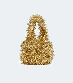 a bag made out of gold tinsel