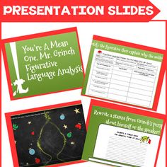 four christmas themed presentation slides with the text you're mean one mr grine