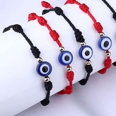 New 4 Bracelets 2 Black And 2 Red Adjustable Black Friendship Bracelets For Party, Black Round Casual Friendship Bracelets, Casual Black Round Friendship Bracelets, Casual Red Bracelet, Handmade Bracelets, Womens Jewelry Bracelets, Evil Eye, Lady In Red, Black Red