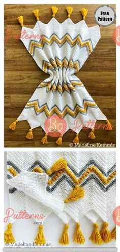 two pictures showing how to make a decorative wall hanging with tassels and fringe