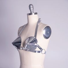 Futuristic Costume, Bra Harness, Metal Bra, Space Cowgirl, Space Fashion, Space Outfit, Bullet Bra, Mirror Silver, Cyberpunk Fashion