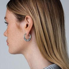 The Lune is a contemporary hoop earring with rounded edges and a deep notch at the center of the design. The domed effect tapers towards the ends, finishing with a minimal pin closure. Materials: Stainless Steel Styling Accessories, Bracelet Sizes, Earings Piercings, Ring Size, Hoop Earrings, Fashion Accessories, Stainless Steel, Gold, Design