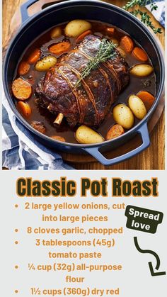 Classic Pot Roast – Juicy, fall-apart beef paired with flavorful vegetables and rich gravy. Perfect for cozy dinners or special occasions! #HomeCooking #HeartyMeals #BeefRecipes #OnePotMeals Ground Beef Recipes, Ground Beef, Beef Recipes