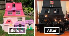 before and after photos of a doll house