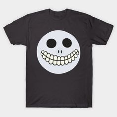 a black t - shirt with a white face and teeth