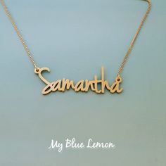 Order any word or name, for your new 18k gold plated Samantha style name necklace!A great gift for your little princess!!*Nameplate and chain are all solid sterling silver 925 with 18k gold plating.*The first capital letter of your small delicate nameplate is 0.4 Inches (1.0 cm tall) *Choose your chain length and chain style from the menus above!*Be sure to tell me the name or word that you would like in the NOTE TO SELLER section of your etsy checkout!I hand make all of my jewelry, please allow Gold Plated Custom Name Jewelry Nameplate, Custom Name Gold Plated Nameplate Necklace, Custom Name Gold Plated Nameplate Jewelry, Custom Name Gold Plated Necklace As Personalized Gift, Custom Name Gold Plated Necklace For Personalized Gift, Custom Name Gold Plated Necklace For Anniversary, Gold Plated Nameplate Necklace For Anniversary, Custom Name Gold-plated Nameplate Jewelry, Gold Plated Custom Nameplate Necklace