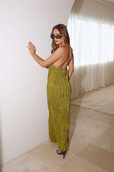 Length from bust to hem of size S: 117cm. Maxi dress. Semi-lined. Model is a standard XS and is wearing XS. True to size. Non-stretch fabric. V neck. Gold chain halterneck. Tie up. Cold hand wash only. Polyester. Bring the heat in the Moment Of Style Maxi Dress. Featuring a gold chain halterneck and tie-up design. Style with heels for a look we love. Prom Shopping, Bring The Heat, Maxi Dress Green, Style Maxi Dress, Shop Maxi Dresses, Formal Wedding, Sequin Dress, Homecoming Dresses, The Heat