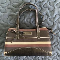 Black, White And Brown Striped Purse With Black Wallet. Purse Does Have Some Cracking In The Leather On The Straps And Corners (See Last Two Pics), However The Wallet Is Brand New And Comes With Tags. See Pics For All Measurements Kate Spade Brown Rectangular Wallets, Kate Spade Brown Everyday Wallet, Kate Spade Brown Shoulder Bag For Office, Kate Spade Brown Bag With Zipper Closure, Brown Kate Spade Bag With Zipper Closure, Recreate Looks, Small Kate Spade Purse, Dream Purse, Autumn Chic