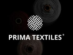 three skeins of yarn with the words prima textiles on them in white and black