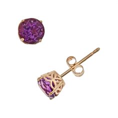 Make her eyes dance with these scintillating African amethyst stud earrings.Earring Details:    Diameter: 5 mm    Backings: post    Metal: 14k gold    Features: open-worked butterfly settingStone Details:    Stone type: genuine African amethyst    Cut: round    Setting: prong Size: One Size. Color: Purple. Gender: unisex. Age Group: adult. Gold Earrings Stud, African Gold, Post Metal, Amethyst Studs, Amethyst Stones, Gold Stud Earrings, Earrings Stud, Gold Stud, Amethyst Stone