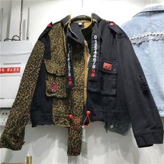 Womens Personalized Leopard Design Denim Jacket Cheap Jacket, Unique Products Design, Leopard Design, Jeans Jacket, Punk Rock, Canada Goose Jackets, Stand Collar, Jean Jacket, Military Jacket