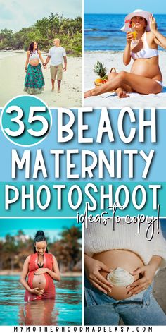 the cover of 35 beach maternity photoshoots that are easy to copy