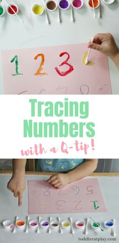 two children are playing with numbers and paint