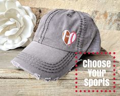 Women's 2 Sports Hat, Women's Sport Hat, Half Softball Half Baseball, Half Football Half Baseball, Half Baseball Half Soccer, Sports by DistinctHeadwear on Etsy Distressed Casual Baseball Cap For Sports, Sporty Gray Baseball Cap For Sports Events, Baseball Season Hats One Size Fits Most, Sporty Gray Baseball Cap, One Size, Sporty Gray Baseball Cap One Size, Sporty Gray Baseball Cap, Sporty Hats For Sports Events, One Size Fits Most, Sporty Pre-shrunk Baseball Cap For Sports, Sports Fan Baseball Cap For Events