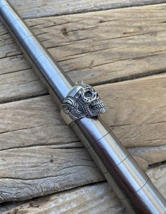 Warrior skull ring in sterling silver, ring is 1 1/8"tall by 3/4"wide..very detailed ring, ring was cast in sterling silver and is a size 9 but can be sized from size 8 to a size 10, so when ordering just put the ring size in the notes or messages on the order page...thanks Bill Sterling Silver Skull Ring With Engraving, Sterling Silver Engraved Skull Ring, Sterling Silver Skull Ring Engraved, Collectible Sterling Silver Skull Ring, Silver Skull-shaped Engraved Rings, Hand Cast Sterling Silver Skull Ring, Sterling Silver Skull Ring Collectible, Silver Engraved Skull Ring, Detailed Ring