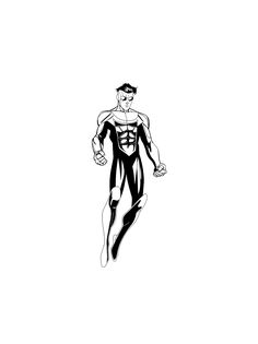 a black and white drawing of a man running