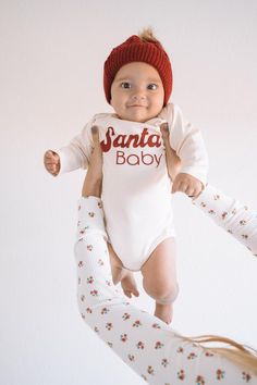 Neutral Onesies, Holiday Onesies, Baby Letters, Christmas Onesie, Baby L, Cotton Bodysuit, Santa Baby, Long Sleeve Onesie, Baby Boy Or Girl