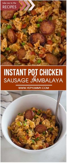 instant pot chicken sausage jambalya recipe in a white bowl