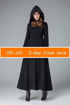 black winter coat  wool coat winter coat trench coat Black Long Wool Coat For Winter, Black Full-length Winter Outerwear, Black Full-length Outerwear For Fall, Black Hooded Wool Coat For Winter, A Line Coat, Sewing Coat, Princess Coat, Coat With Hood, Winter Trench Coat