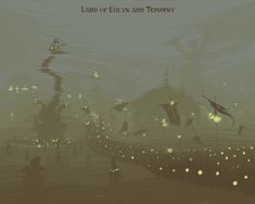 an image of a fantasy scene with fireflies in the sky