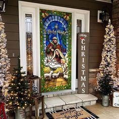 the front door is decorated with christmas decorations