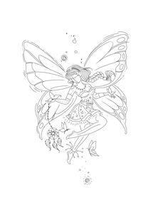 a coloring page with a fairy on it