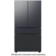 the refrigerator is black and has two doors