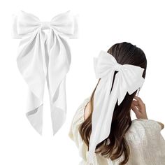 PRICES MAY VARY. 【Kefley Satin Hair Bow Ribbon】: The Kefley bowknot hair clips are french style, the special hair ribbon bow has a classic design and never out of season, and when you walk, it will flutter in the wind, which makes the your hair look more gentle and elegant, best white bows for women girls hair you can’t miss 【Friendly to Thick and Thin Hair】: Cause the french barrette is 10cm long, the bow hair clip is friendly to thick and thin hair, for extra thick hair, it may be difficult to White Hair Bows, Large Hair Bows, Hair Ribbons, Hair Accessories Clips, Ribbon Hair Bows, Head Hair, Half Up Hair, Girl Hair Bows, Bow Hair Clips