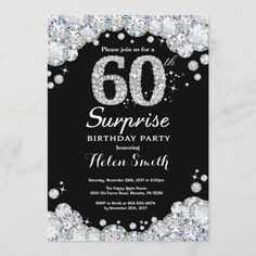 60th surprise birthday party with sparkle and diamonds on the black background, it is also available for