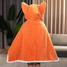 Back View of Kawaii Fox Blanket Hoodie Fox Blanket, Fox Tail, Orange Fox, Comfort Blanket, Kawaii Plushies, Hoodie Blanket, Fox Design, Baby Diy, Plush Fabric