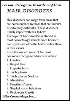 As a Licensed Hairdresser you must know all of the disorders of the hair. Also Recognizing them as your clients may have one! State Board Cosmetology Practical Exam, Texas Cosmetology State Board Exam, Cosmetology School Tips, Haircut Angles, State Board Cosmetology, Milady Cosmetology